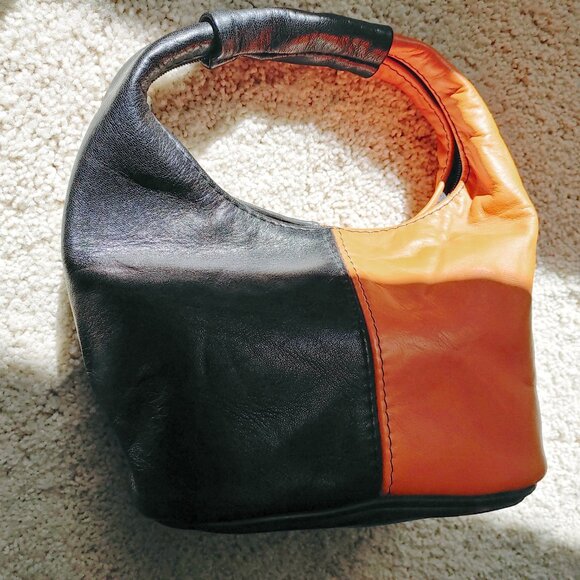 Custom Made Half Black and Half Orange Leather Mini Handbag - Picture 13 of 14